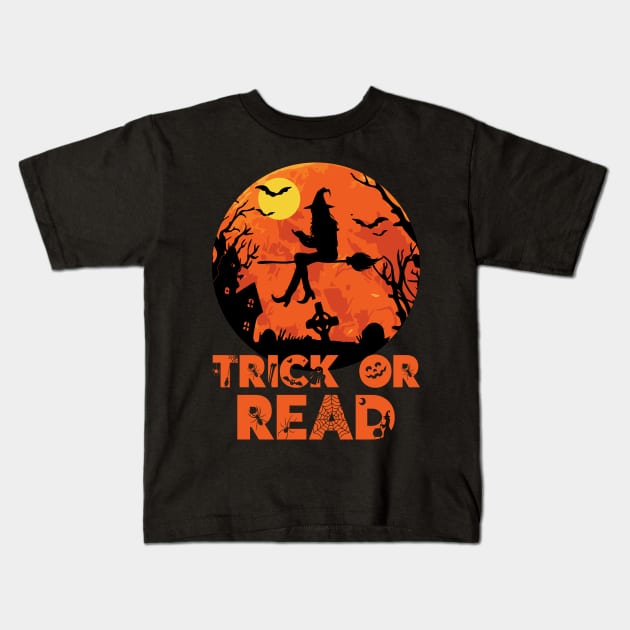 Trick or Read Halloween Reading Lover Kids T-Shirt by DragonTees